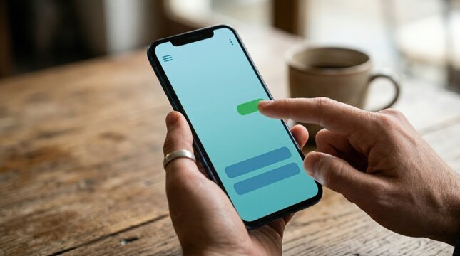 Closeup of a user interacting with a mobile microcredit app interface with detailed loan options sharply in focus and background blurred.