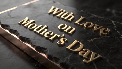 Fototapeta premium Displaying black marble plaque on tabletop showing raised gold letters, copper trim, chiseled edge