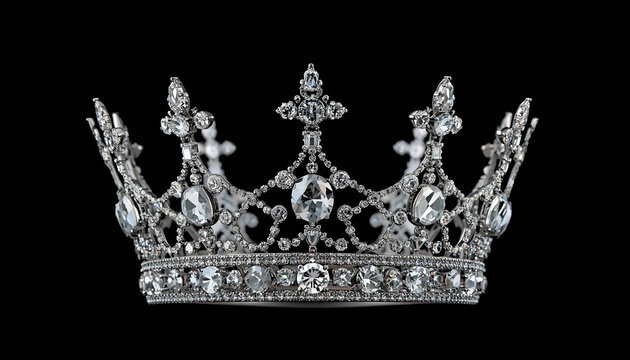 A luxurious diamond crown on a black background, symbolizing royalty and wealth