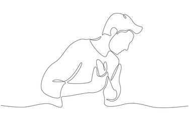Obraz premium Continuous one line of man clutching his chest in pain, acute pain, heart attack symptom concept, single line art