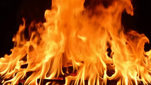 Intense fire with bright orange flames