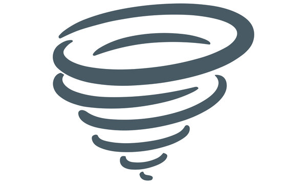 Tornado vector graphic illustration for weather and storm designs featuring a dark gray swirling shape on a white background