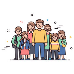 Fototapeta premium Group of people standing together: diverse young and adult cartoon illustration