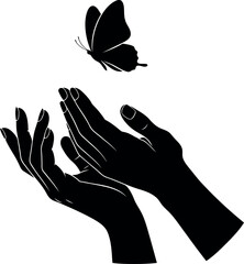 Obraz premium Silhouette Hands Catching Butterfly Illustration Vector Art Design