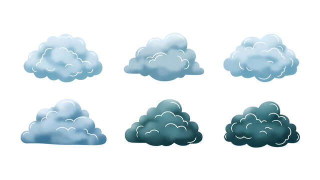 Illustration of various cloud types on a transparent background for design