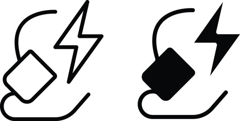 Two black and white icons depicting a lightning bolt striking a square on a curved line © Jabed Omar