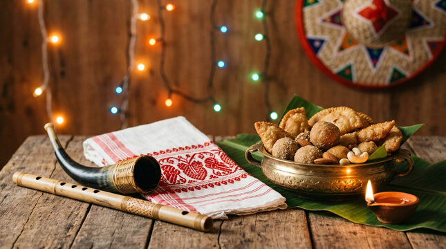 Bohag Bihu celebrates the Assamese New Year and spring harvest with vibrant traditions, music, flowers, and symbols of prosperity and renewal.