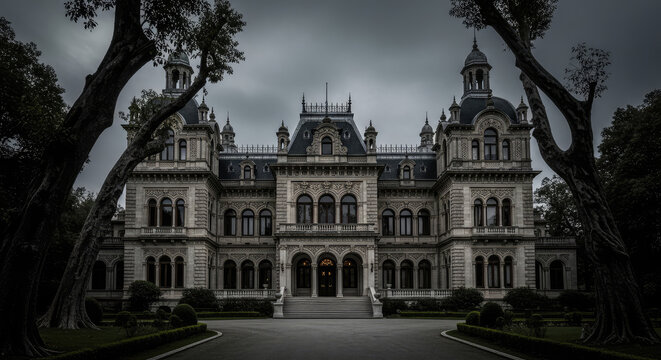  Grand Historic Mansion With Dramatic Sky and Lush Greenery