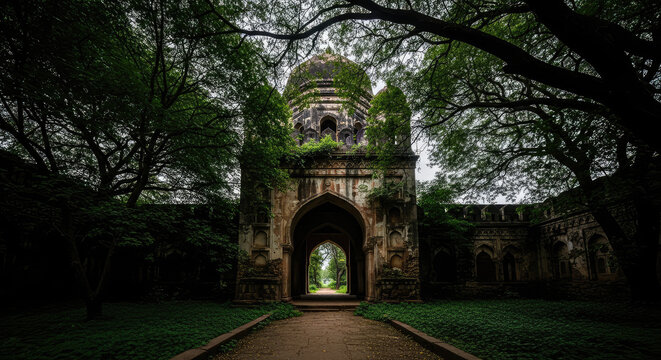 Historic Ancient Overgrown Archway Romantic Ruins Tree Archway