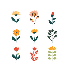 Obraz premium Set of 9 colorful flat design flower and plant icons vector for spring and nature themes