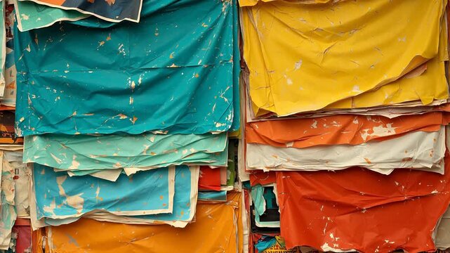 Stacks of colorful crumpled paper