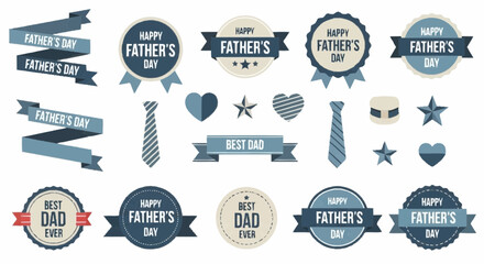 Fototapeta premium Father s Day Celebration Design Elements Set Ribbons Badges Ties and Hearts