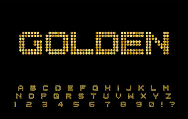 Fototapeta premium Golden Alphabet Font Set - Glowing Sign Typography with Letters Numbers on Black Background