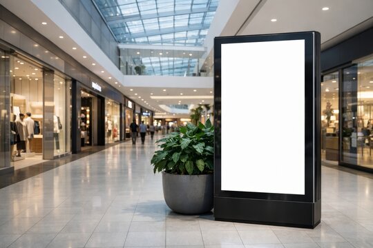 Blank advertising mockup in modern shopping mall interior. Ai generative