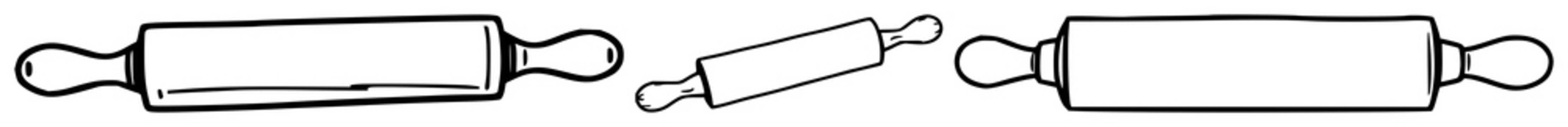 Rolling pin set with minimal line art design featuring kitchen utensil, cookware, food preparation with icons and symbols