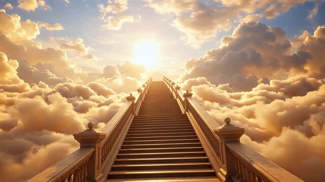 Stairway to the sky with clouds