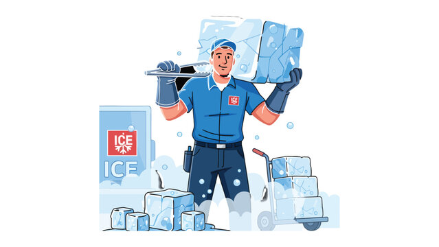 Ice Man: A diligent worker is depicted in the midst of his duties, carrying blocks of ice, highlighting themes of labor, industry, and the demanding nature of his profession.
