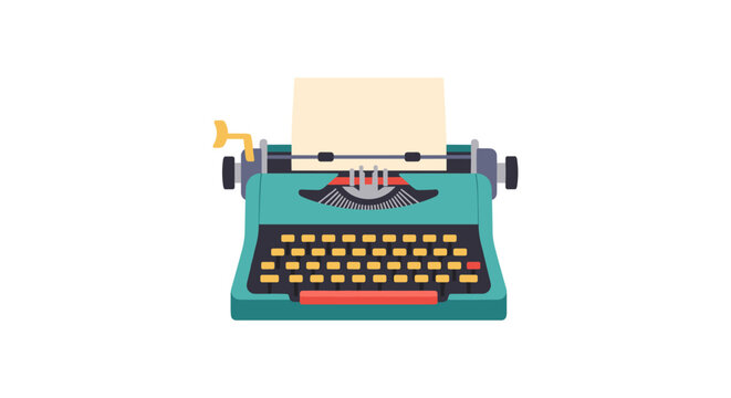 vintage teal typewriter with yellow keys and paper