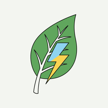 Eco friendly energy concept with leaf and lightning bolt.