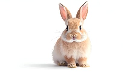 Obraz premium A frontal portrait of a fluffy, light brown bunny, looking straight at the viewer
