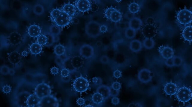 Abstract animated background of rotating virus molecules
