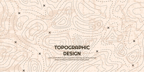 Vector illustration. Set of vintage topographic backgrounds. Minimalist dotted lines, markers, and grid patterns on a textured beige background. Design for travel and map-themed posters, cover, flyer © VVadi4ka