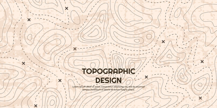 Vector illustration. Set of vintage topographic backgrounds. Minimalist dotted lines, markers, and grid patterns on a textured beige background. Design for travel and map-themed posters, cover, flyer