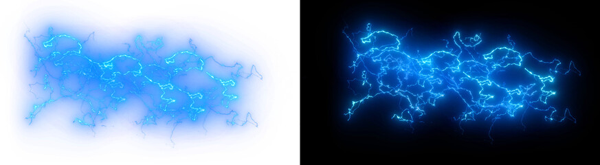 Obraz premium PNG image of Electric blue lightning bolt strike, glowing plasma energy discharge, powerful electrical spark effect for motion graphics and sci-fi design isolated on Transparent Background