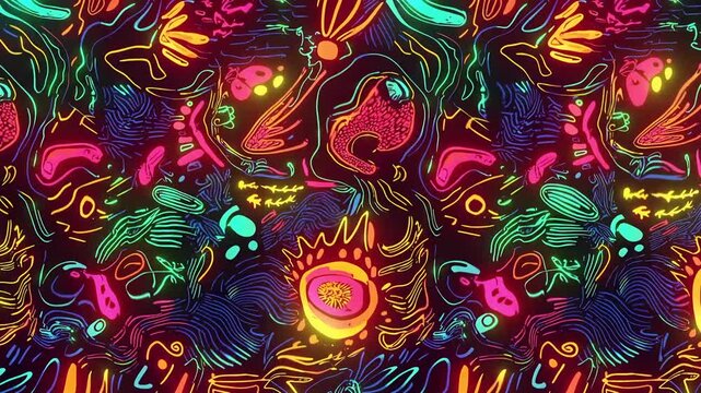 Abstract animated background of rotating and moving colorful shapes
