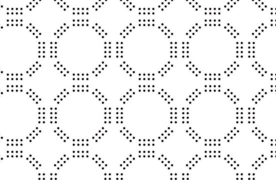 Seamless geometric pattern vector with black dotted squares and octagons on a white background