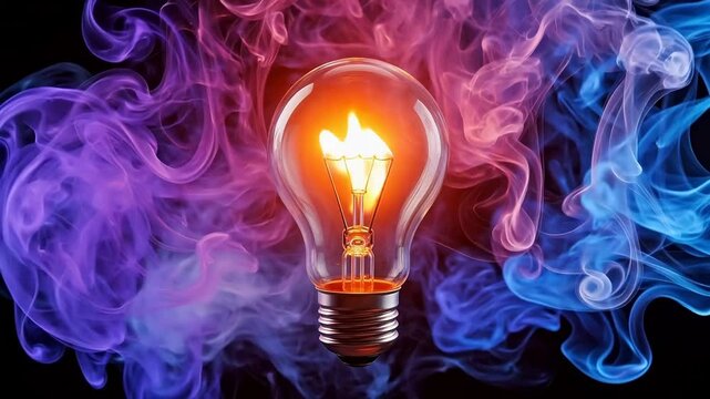 Light bulb with flames and smoke