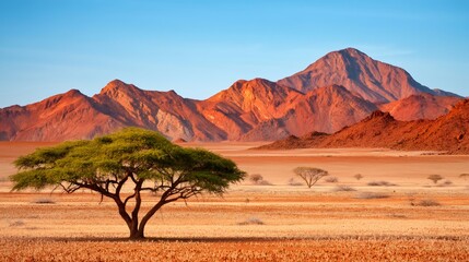 Acacia tree growing in arid semi desert landscape