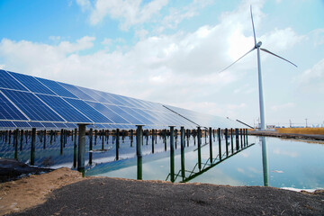 Naklejka premium Solar photovoltaic panels and solar photovoltaic power generation systems