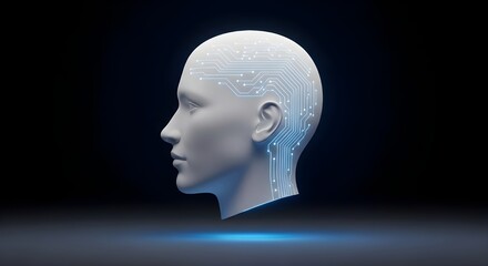 Obraz premium Human Head with Glowing Blue Circuits Representing Artificial Intelligence and Technology