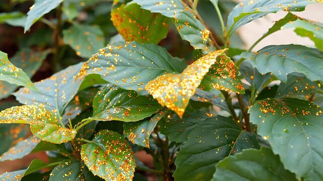 Leaves with yellow spots and insects