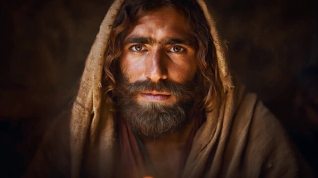 Jesus Christ at a table with burning candles surrounded by the apostles at the Last Supper.