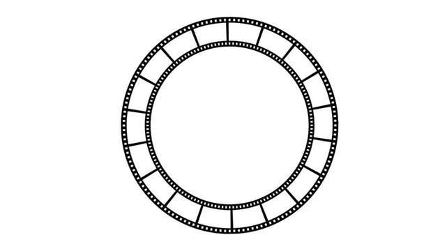 Round film strip frame with empty center, vintage cinema reel border circle in clean monochrome outline style, classic movie themed template for badge logo or emblem design