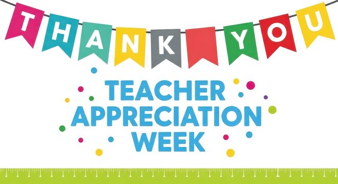 Thank you teacher appreciation week message with bunting on white background