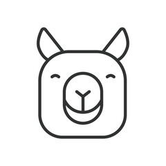 Fototapeta premium Llama face, icon in line design. llama, animal, farm, alpaca, mammal, cute, domestic on white background vector. llama face editable stroke icon