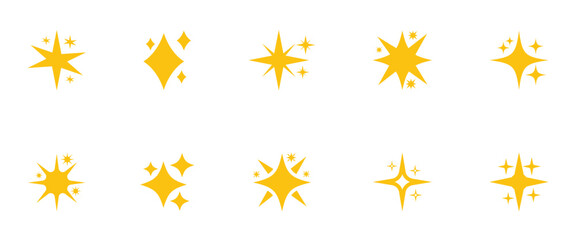 Yellow shape original star sparkles set in retro style. Vector icon collection. Sparkle icons indicate new content, features, and items. © Snap Smith