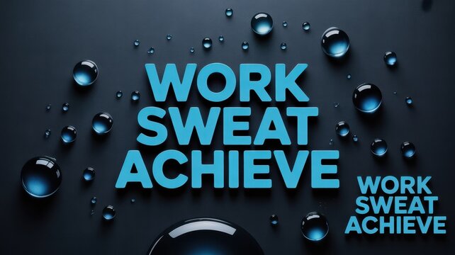 Work Sweat Achieve: A motivational visual showcasing the ethos of dedication and accomplishment, with the words Work Sweat Achieve boldly displayed against a dynamic backdrop of water droplets.