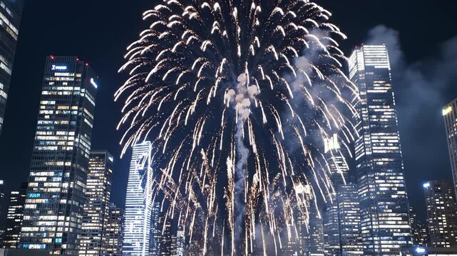 City Skyline Celebrates With Towering Firework Burst Tonight