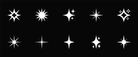 Fototapeta premium Bright abstract transparent sparkle effects on a dark background. Decorative sparkle icon for highlights new features and shine effect. Vector illustration.