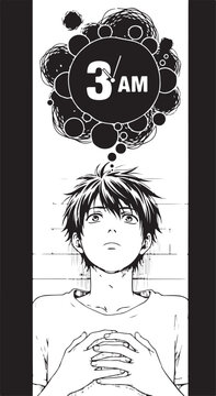 Vector illustration of a man thinking at 3am