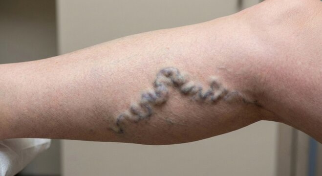 Varicose Vein Bulging on Human Calf Muscle Leg.