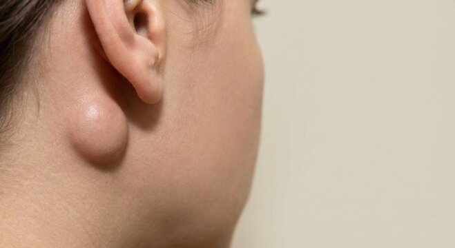 Sebaceous Cyst Lump Under Human Skin Surface.