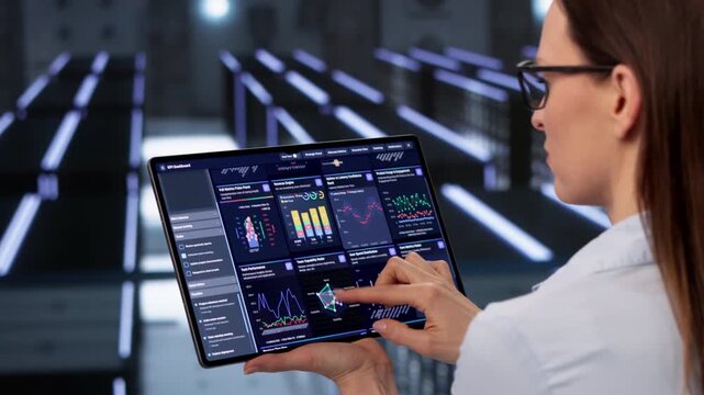 Data Technician Checks Secure Servers Carefully