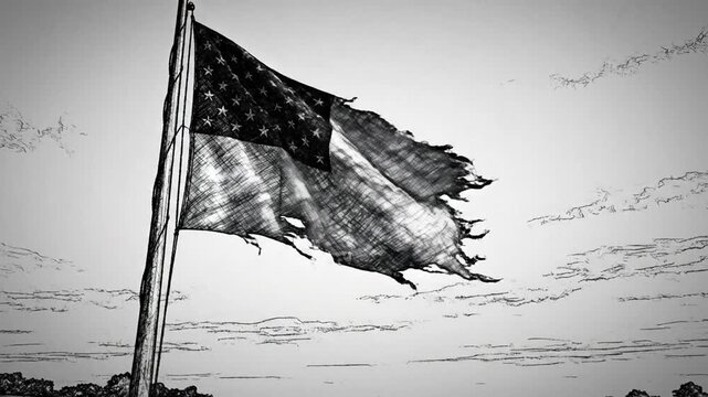 Tattered Flag Waving in the Wind