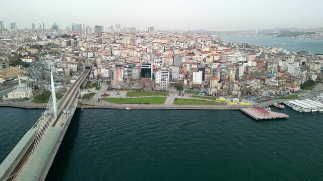 The area around the Halych Bridge in Istanbul, cityscape forward shot