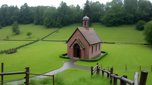 View in rainily  weather to the Sint-Rochuskapel chapel in the hamlet of Kamp between Aijen and Well. Founded in 1715 by Derck Daemen. The chapel was badly damaged in 1945, but rebuilt in 1959